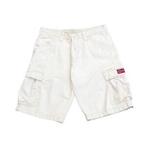 Napapijri Geographic Mens‎ Cargo Shorts Beige Cotton Size 32 Utility Outdoor